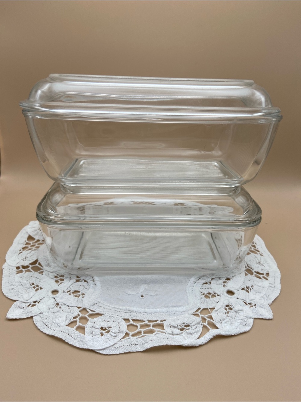 Vintage Arcoroc France Clear Glass Fridgies or Butter Dishes - Set of 2